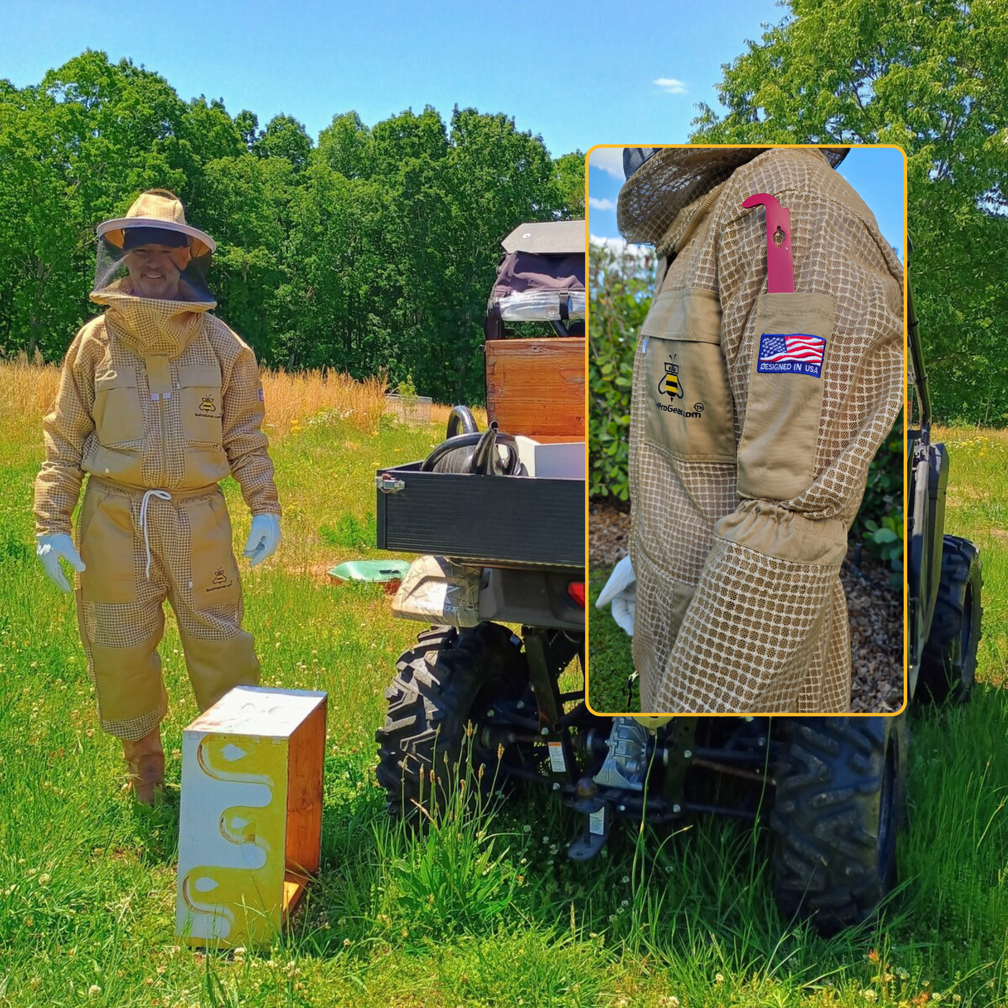 ApiArmor 3-Layer Ultra Ventilated Beekeeping Jacket with Fencing Veil | Sting-Proof Protective Jacket for Men & Women | Khaki